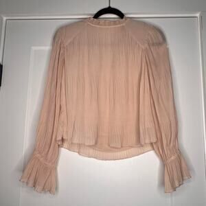 Zara pink medium pleated blouse mock neck top with ruffles and bell sleeves